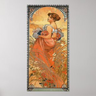Alphonse Mucha Painting - Woman Holding Flowers Poster