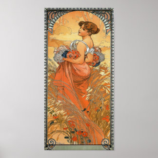 Alphonse Mucha Painting - Woman Holding Flowers Poster