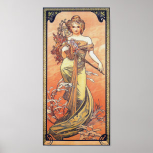 Alphonse Mucha Painting - Woman Holding Flowers Poster