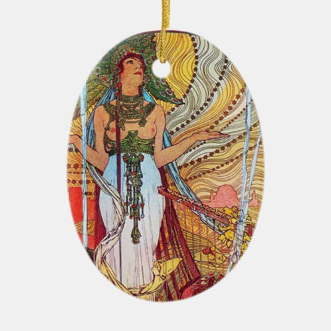 Alphonse Mucha Peacock art Ceramic Tree Decoration (Front)