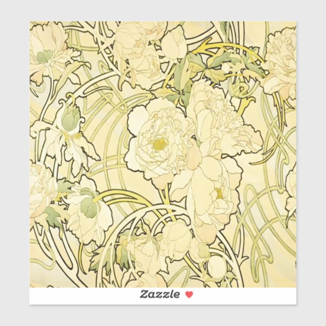 Alphonse Mucha Peonies Art Nouveau Floral Pattern (Sheet)