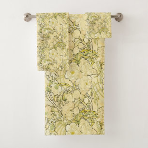 Alphonse Mucha Peonies Art Nouveau Floral Pattern Bath Towel Set