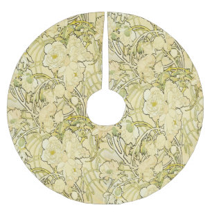 Alphonse Mucha Peonies Art Nouveau Floral Pattern Brushed Polyester Tree Skirt