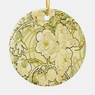 Alphonse Mucha Peonies Art Nouveau Floral Pattern Ceramic Ornament
