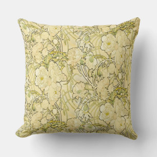 Alphonse Mucha Peonies Art Nouveau Floral Pattern Cushion