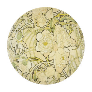 Alphonse Mucha Peonies Art Nouveau Floral Pattern Cutting Board