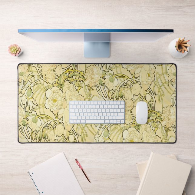 Alphonse Mucha Peonies Art Nouveau Floral Pattern Desk Mat (Office 1)