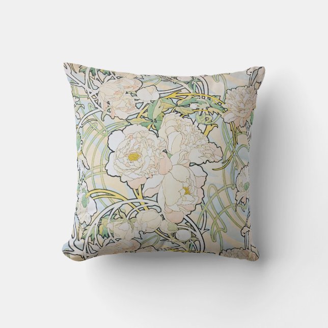 Alphonse Mucha Peonies Cushion (Front)