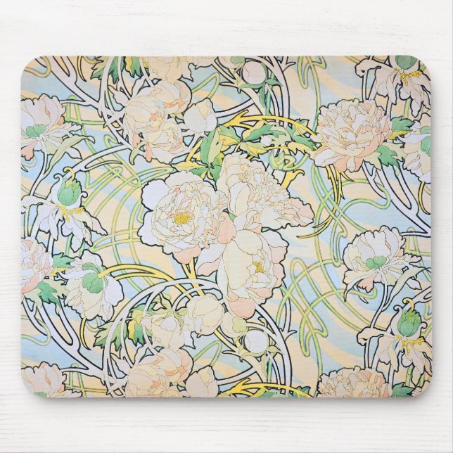 Alphonse Mucha Peonies Mouse Pad (Front)