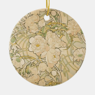 Alphonse Mucha Peonies Peony Roses Fawn 1897 Ceramic Ornament