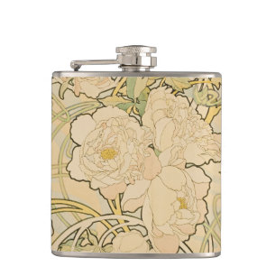 Alphonse Mucha Peonies Peony Roses Fawn 1897 flask