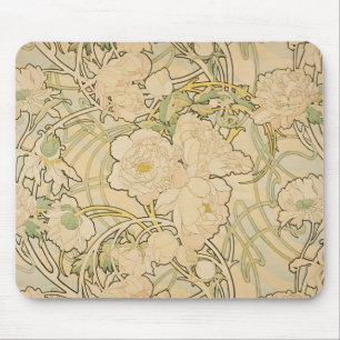 Alphonse Mucha Peonies Peony Roses Fawn 1897 Mouse Pad