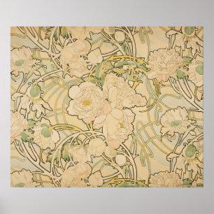 Alphonse Mucha Peonies Peony Roses Fawn 1897 Poster