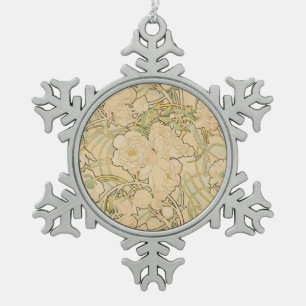 Alphonse Mucha Peonies Peony Roses Fawn 1897 Snowflake Pewter Christmas Ornament