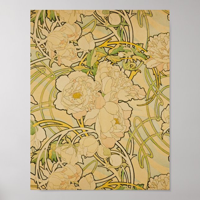 Alphonse Mucha - Peonies Poster (Front)