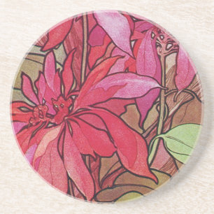Alphonse Mucha Poinsettias Christmas Coasters