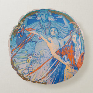 Alphonse Mucha Poster for Sokol Festival (1926) Round Cushion