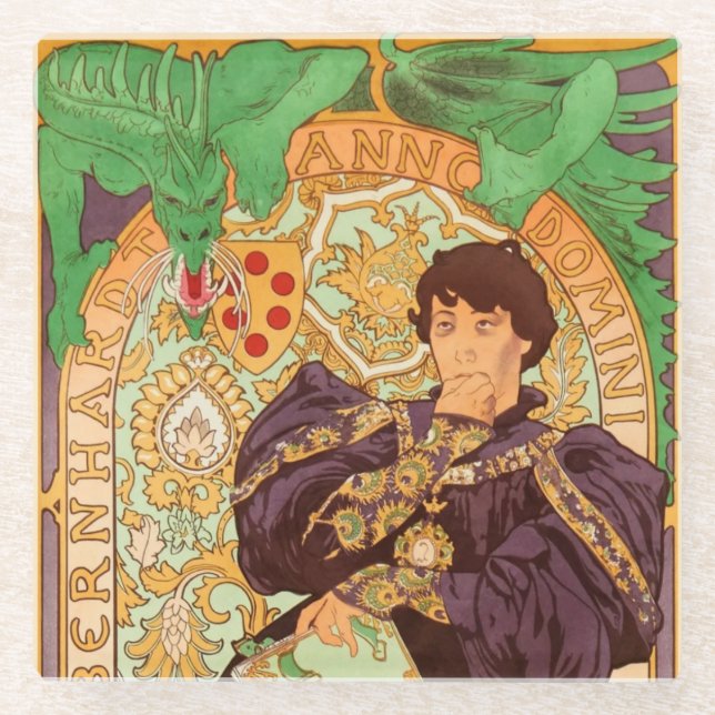 Alphonse Mucha Prince and Dragon Glass Coaster (Front)