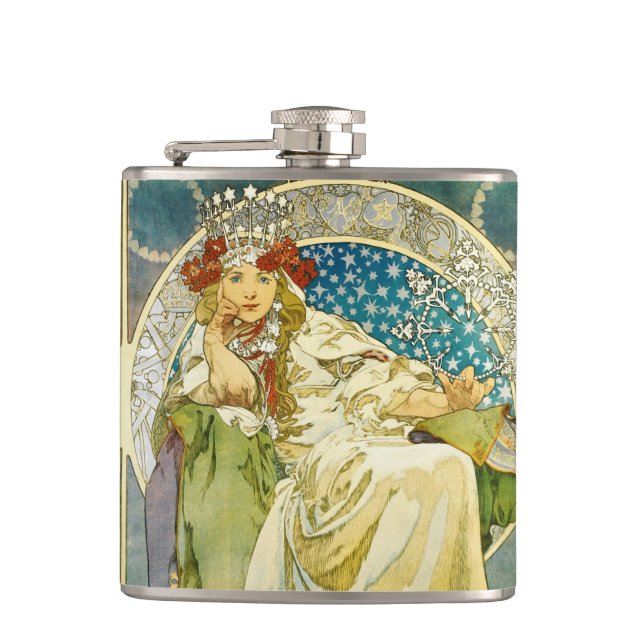 Alphonse Mucha Princess Hyacinth Art Nouveau Hip Flask (Front)