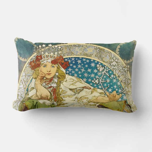 Alphonse Mucha Princess Hyacinth Art Nouveau Lumbar Cushion (Front)