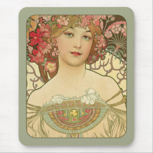 Alphonse Mucha Rêverie Daydream CC0155 Art Nouveau Mouse Pad