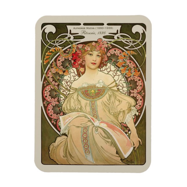 Alphonse Mucha Rêverie Daydream CC0878 Art Nouveau Magnet (Vertical)