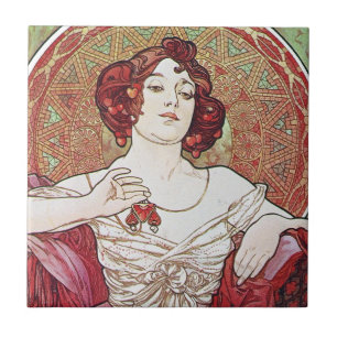 Alphonse Mucha Ruby Tile
