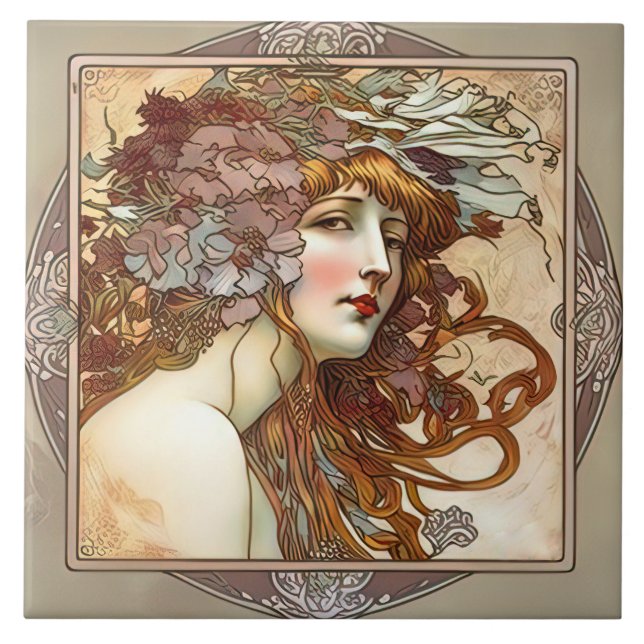 Alphonse Mucha Sarah Bernhardt Art Nouveau Ceramic Ceramic Tile (Front)