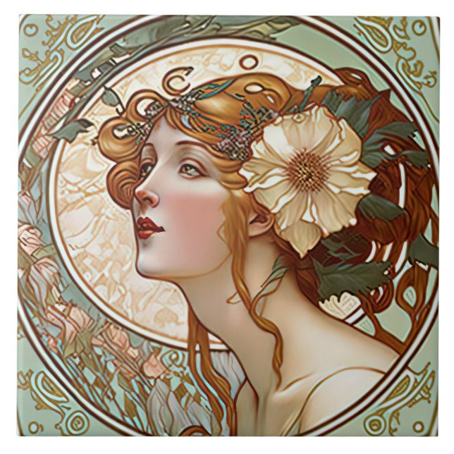 Alphonse Mucha Sarah Bernhardt Art Nouveau Ceramic Ceramic Tile (Front)