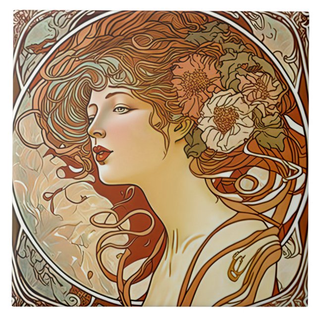 Alphonse Mucha Sarah Bernhardt Art Nouveau Ceramic Ceramic Tile (Front)