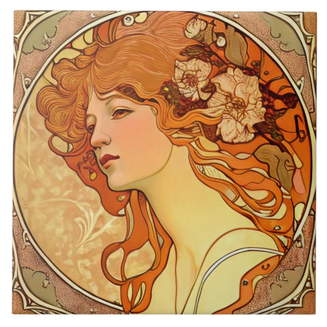 Alphonse Mucha Sarah Bernhardt Art Nouveau Ceramic Ceramic Tile (Front)