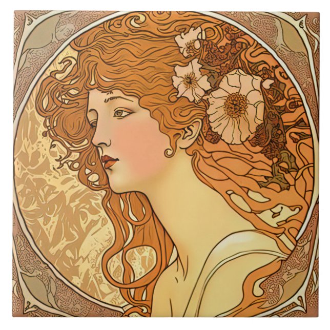 Alphonse Mucha Sarah Bernhardt Art Nouveau Ceramic Ceramic Tile (Front)