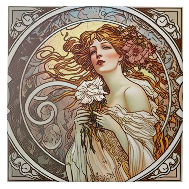 Alphonse Mucha Sarah Bernhardt Art Nouveau Ceramic Ceramic Tile (Front)
