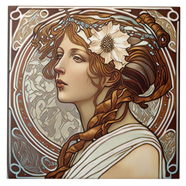 Alphonse Mucha Sarah Bernhardt Art Nouveau Ceramic Tile (Front)