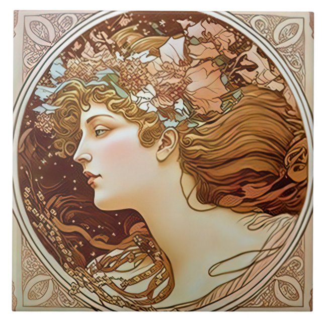 Alphonse Mucha Sarah Bernhardt Art Nouveau Ceramic Tile (Front)