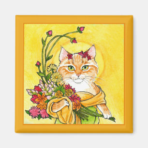 Alphonse Mucha spoof Cat flowers magnet