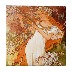 Alphonse Mucha Spring Ceramic Tile
