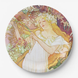 Alphonse Mucha Spring Floral Vintage Art Nouveau Paper Plate
