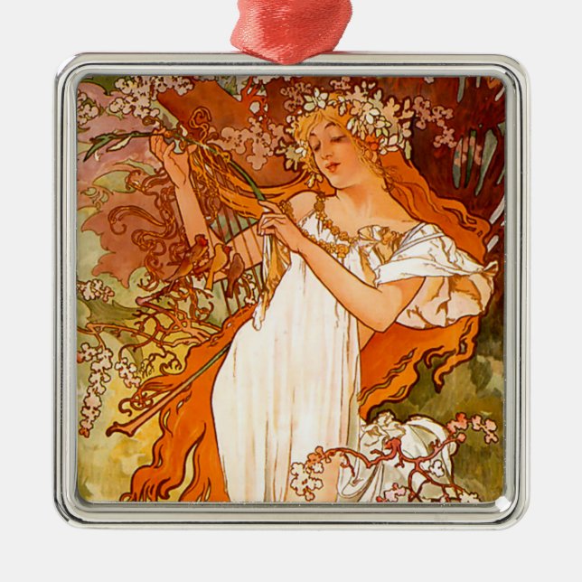 Alphonse Mucha Spring Metal Ornament (Front)
