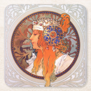 Alphonse Mucha Square Paper Coaster