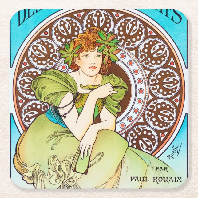 Alphonse Mucha Square Paper Coaster (Front)