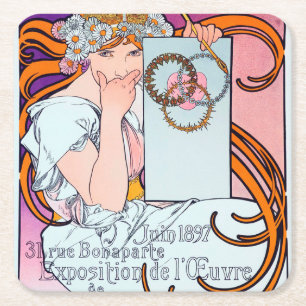 Alphonse Mucha Square Paper Coaster