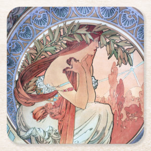 Alphonse Mucha Square Paper Coaster
