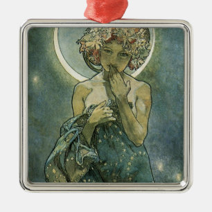 Alphonse Mucha Stunning Art Nouveau Woman #18 Metal Ornament