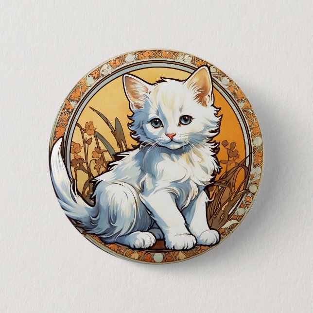 Alphonse Mucha Style Cat 6 Cm Round Badge (Front)
