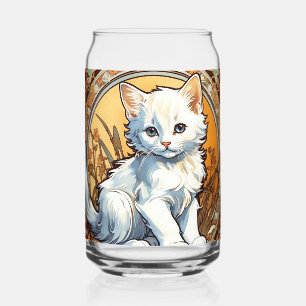 Alphonse Mucha Style Cat Can Glass