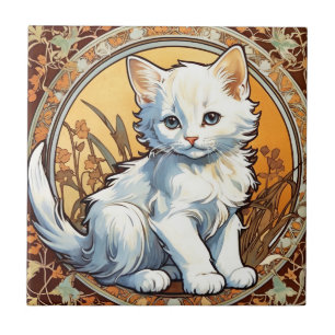 Alphonse Mucha Style Cat Ceramic Tile