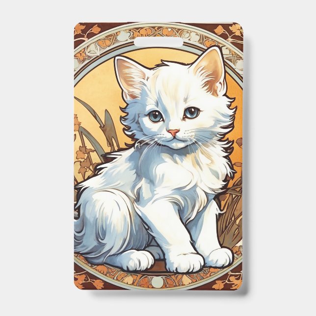 Alphonse Mucha Style Cat ID Badge (Front)