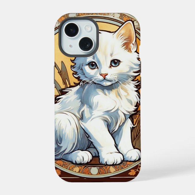 Alphonse Mucha Style Cat iPhone 15 Case (Back)