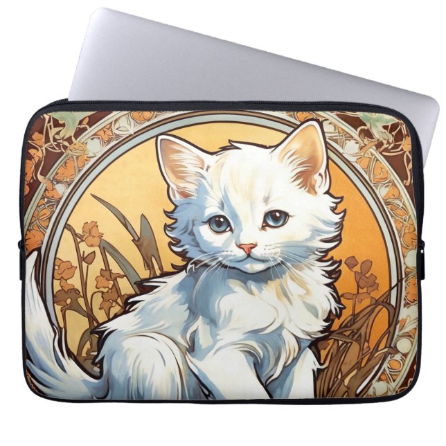 Alphonse Mucha Style Cat Laptop Sleeve (Front)